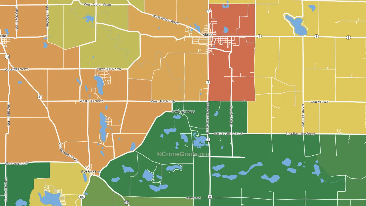 Albion, IN Map of Theft Rates
