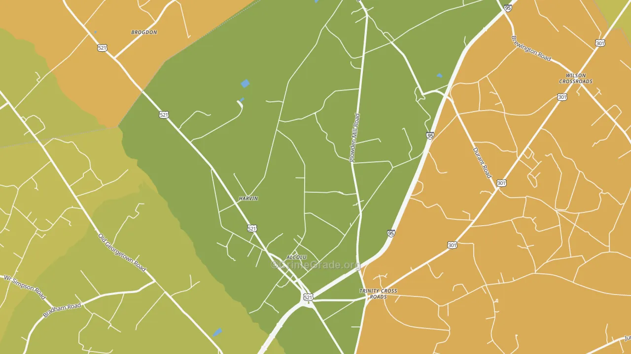 Alcolu, SC Map of Theft Rates