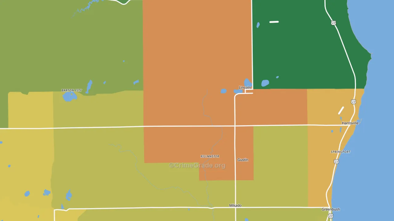 Alcona County, MI Map of Theft Rates