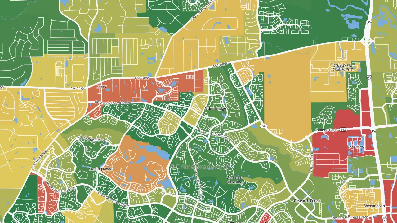 Alden Bridge, The Woodlands, TX Map of Theft Rates