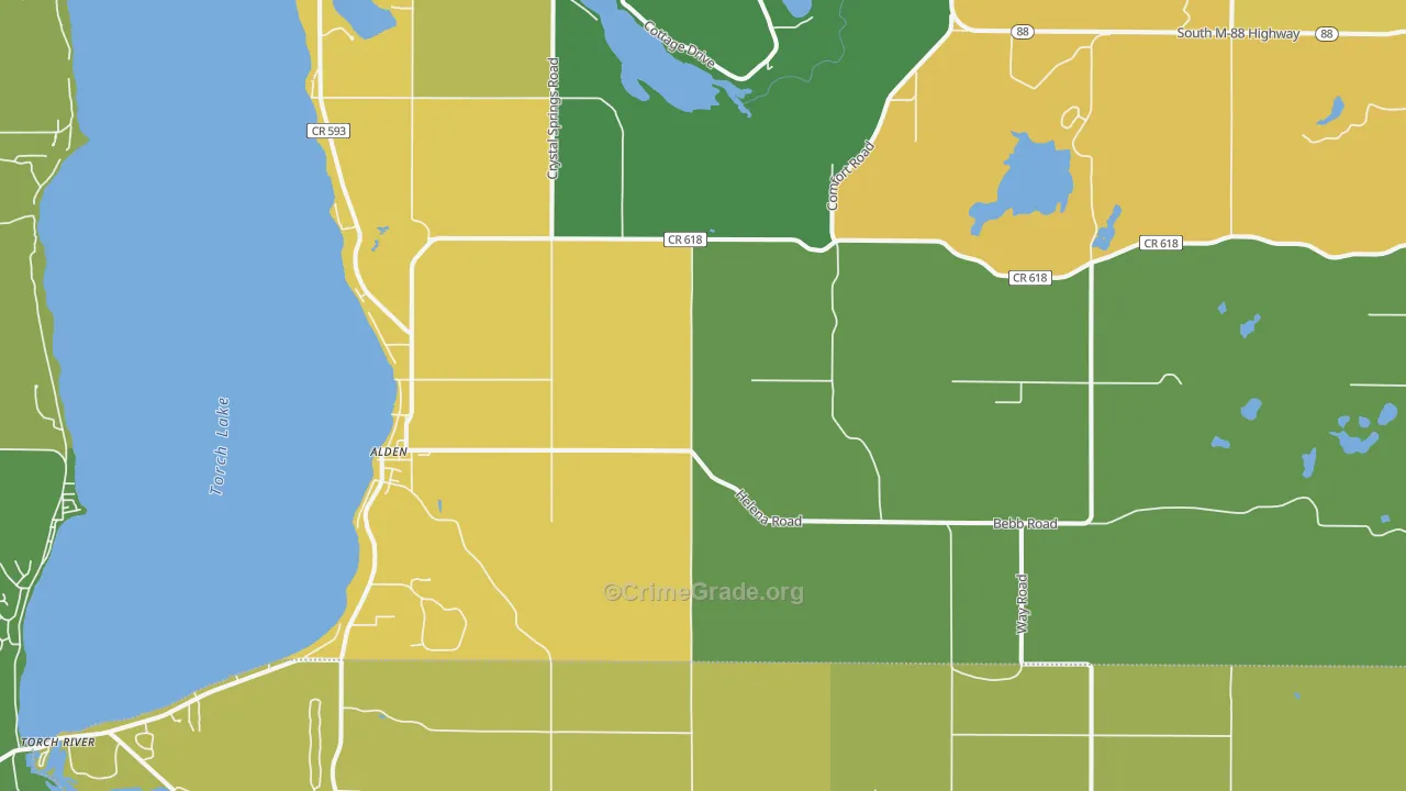 Alden, MI Map of Theft Rates