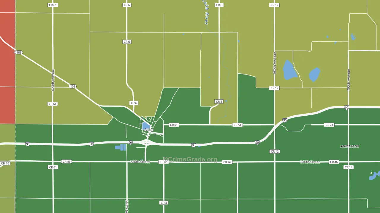 Alden, MN Map of Theft Rates