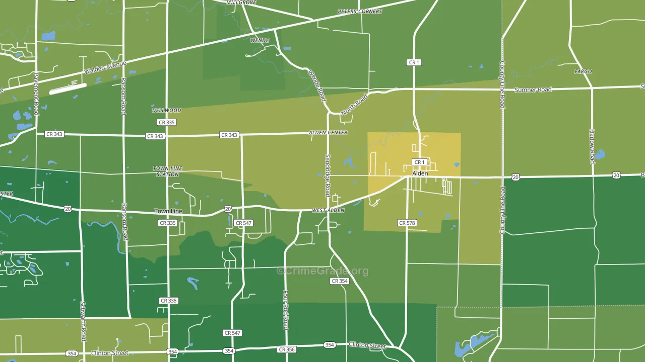Alden, NY Map of Theft Rates