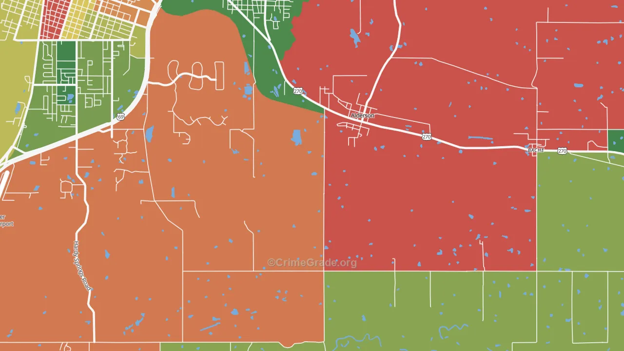 Alderson, OK Map of Theft Rates