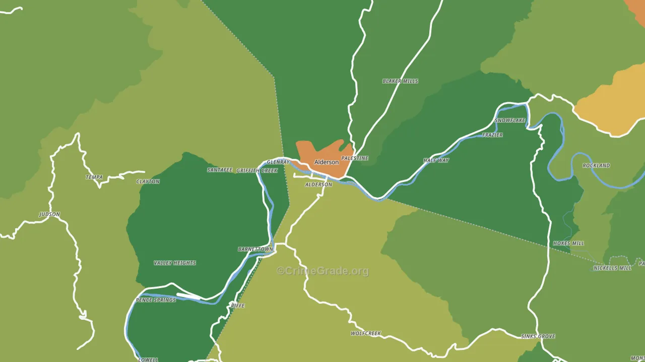 Alderson, WV Map of Theft Rates