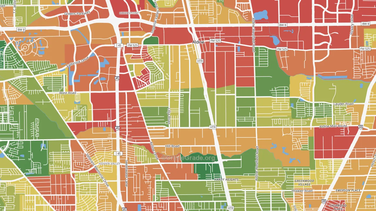 Aldine, TX Map of Theft Rates