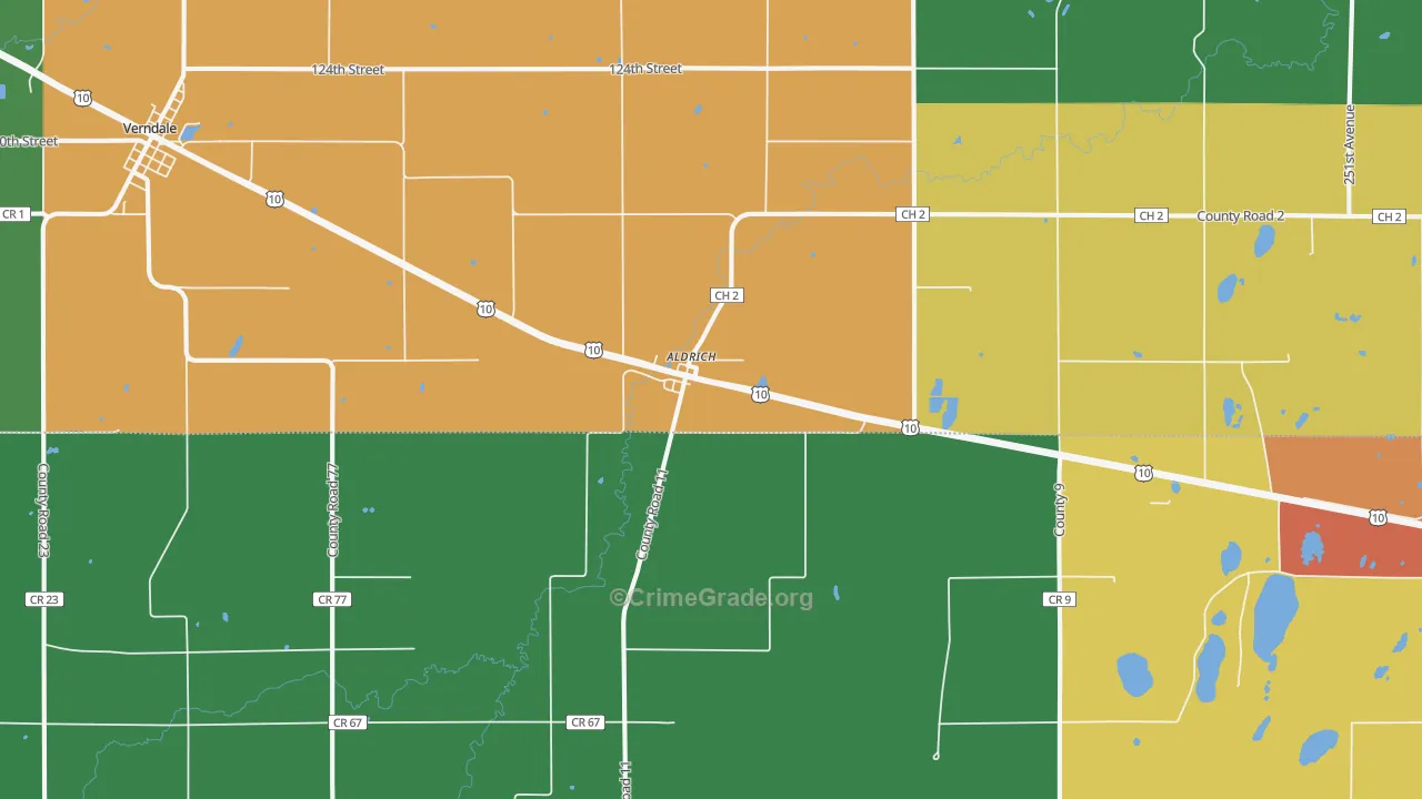 Aldrich, MN Map of Theft Rates