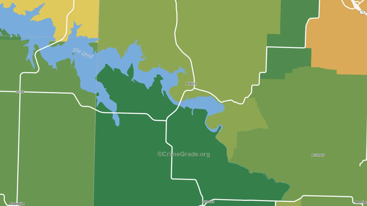 Aldrich, MO Map of Theft Rates