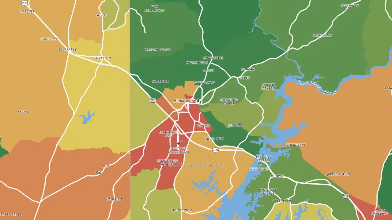 Alexander City, AL Map of Theft Rates