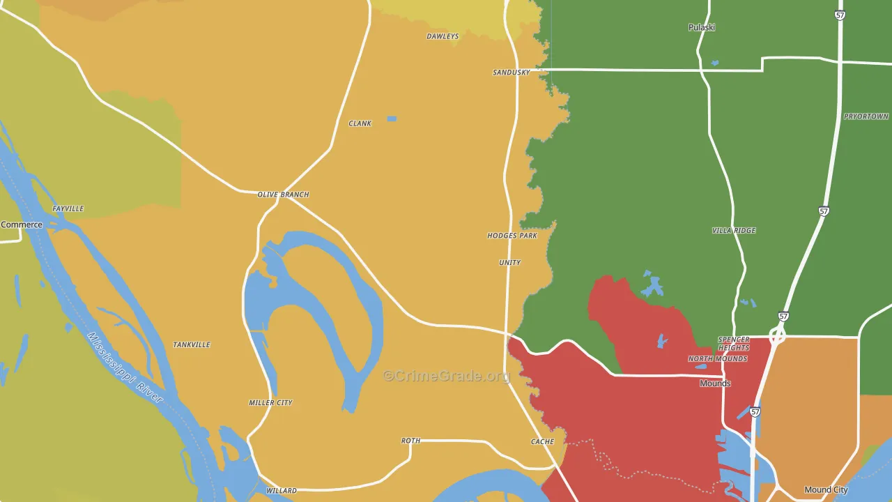 Alexander County, IL Map of Theft Rates