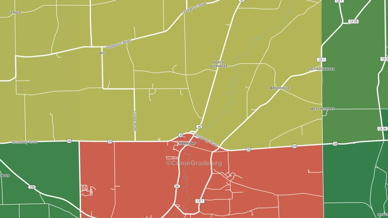 Alexander, NY Map of Theft Rates