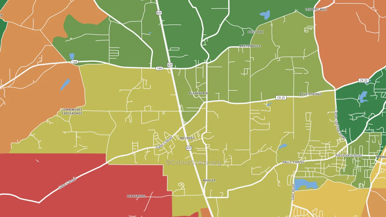 Alexandria, AL Map of Theft Rates