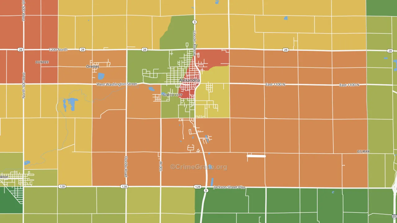 Alexandria, IN Map of Theft Rates