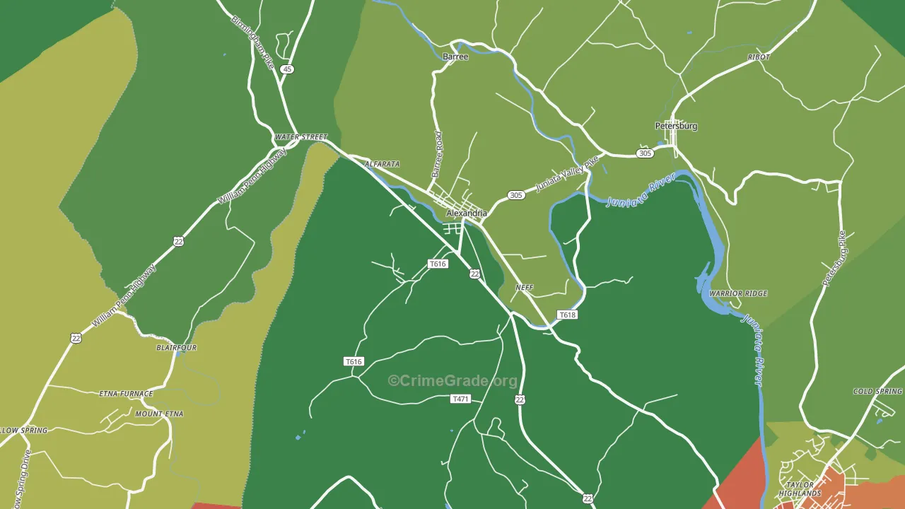 Alexandria, PA Map of Theft Rates