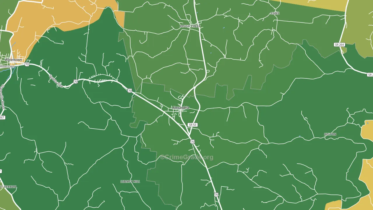 Alexandria, TN Map of Theft Rates