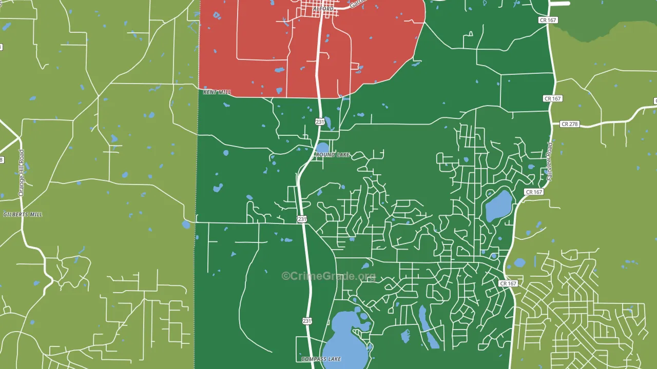 Alford, FL Map of Theft Rates
