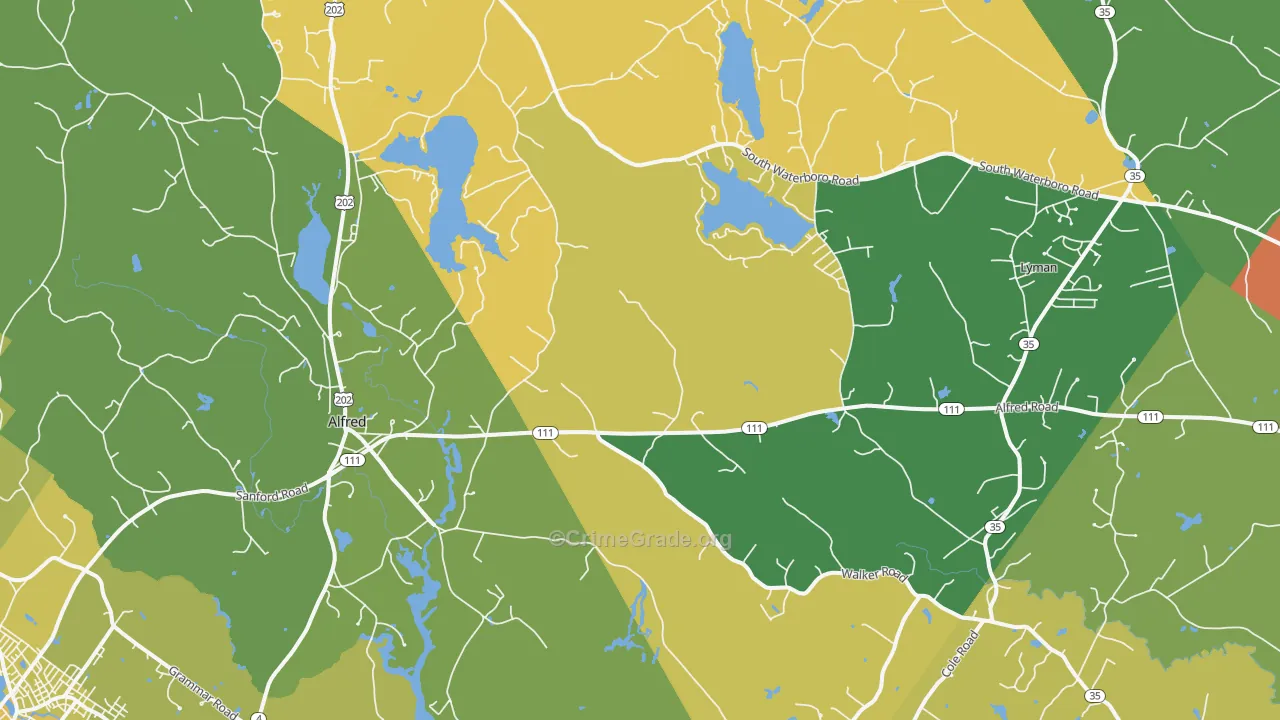 Alfred, ME Map of Theft Rates