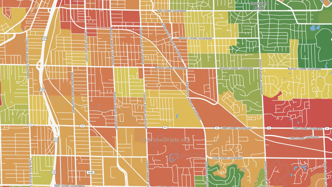 Alger Heights, Grand Rapids, MI Map of Theft Rates