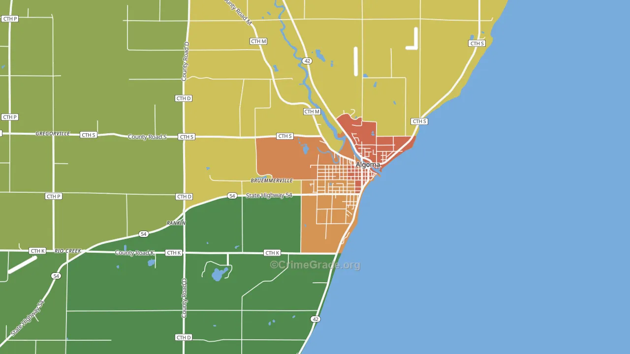 Algoma, WI Map of Theft Rates