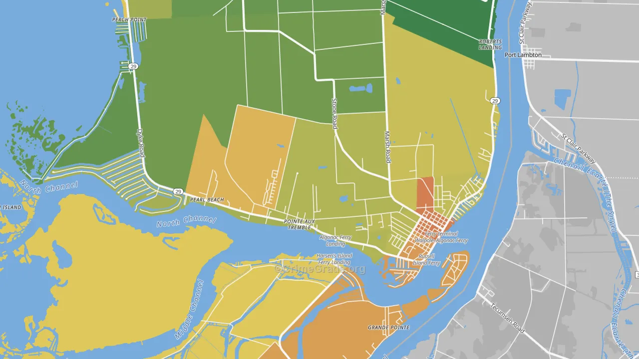 Algonac, MI Map of Theft Rates