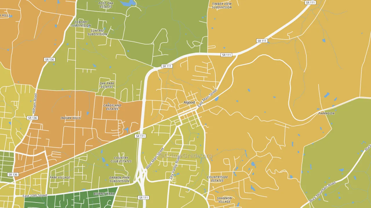 Algood, TN Map of Theft Rates