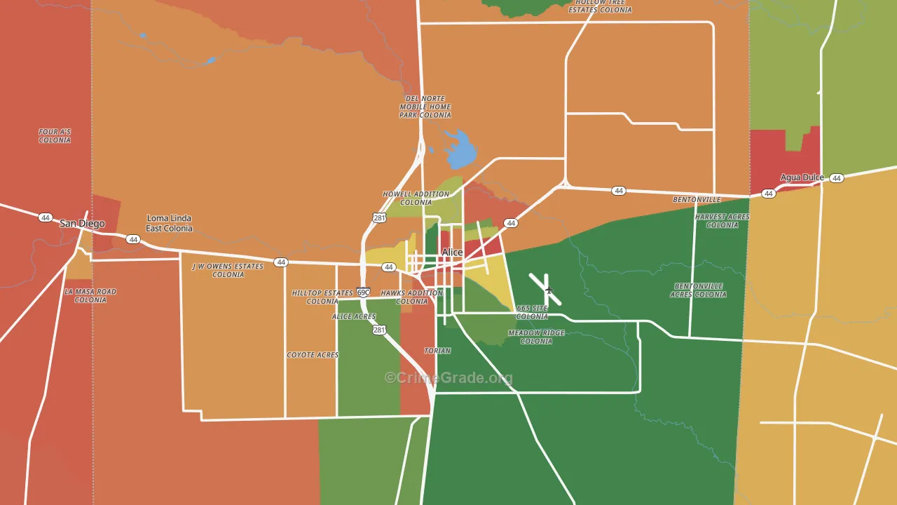 Alice, TX Map of Theft Rates