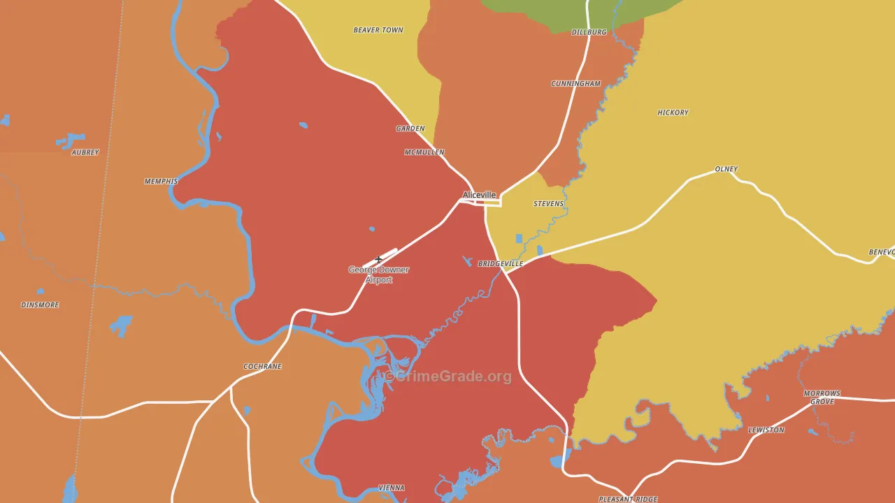 Aliceville, AL Map of Theft Rates