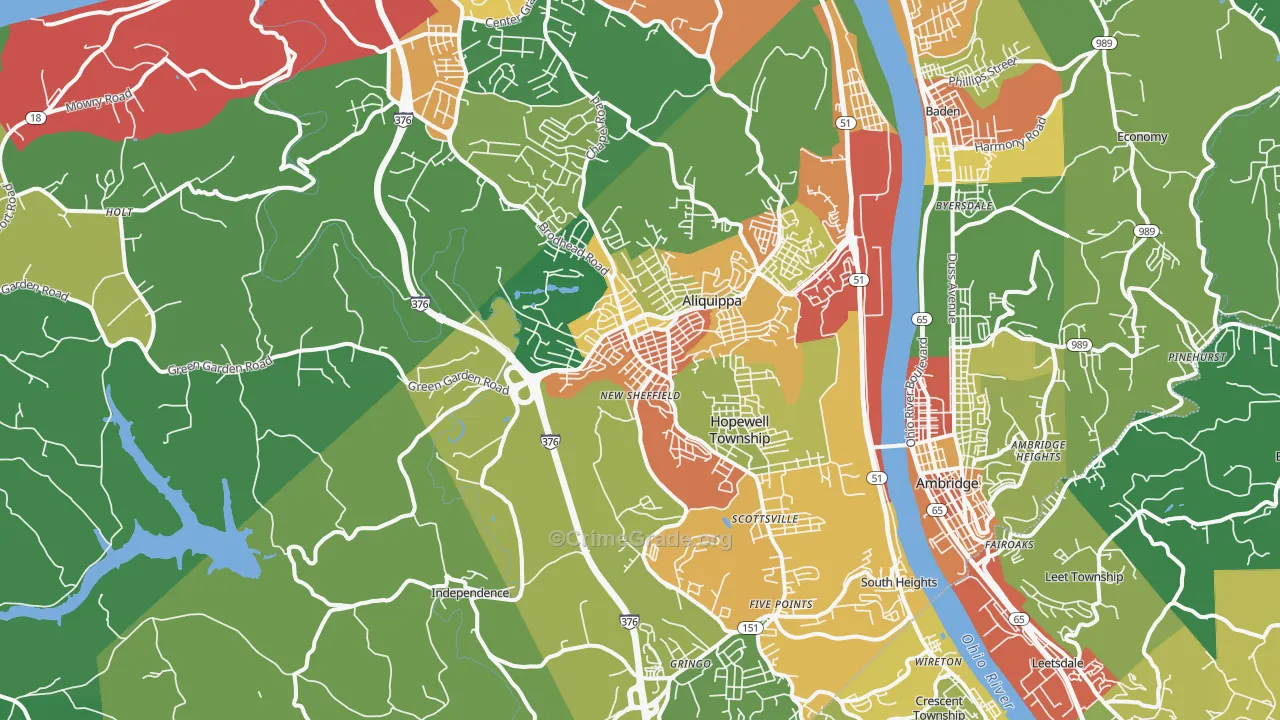 Aliquippa, PA Map of Theft Rates