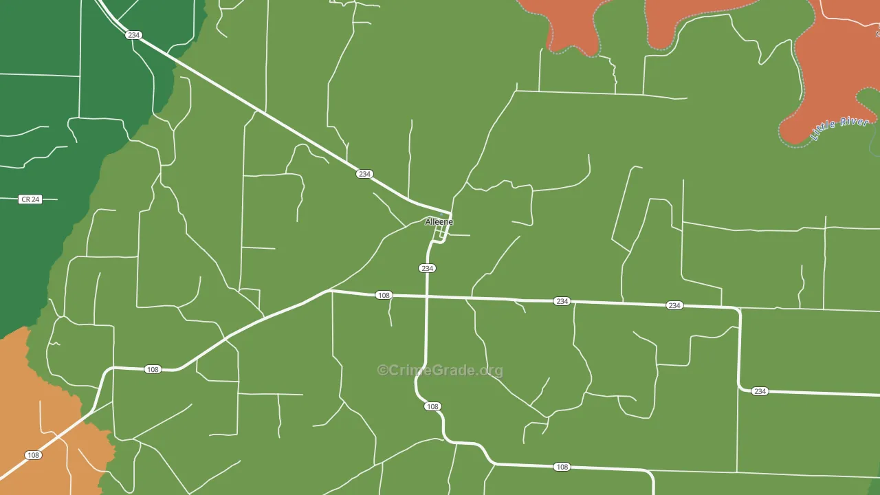 Alleene, AR Map of Theft Rates
