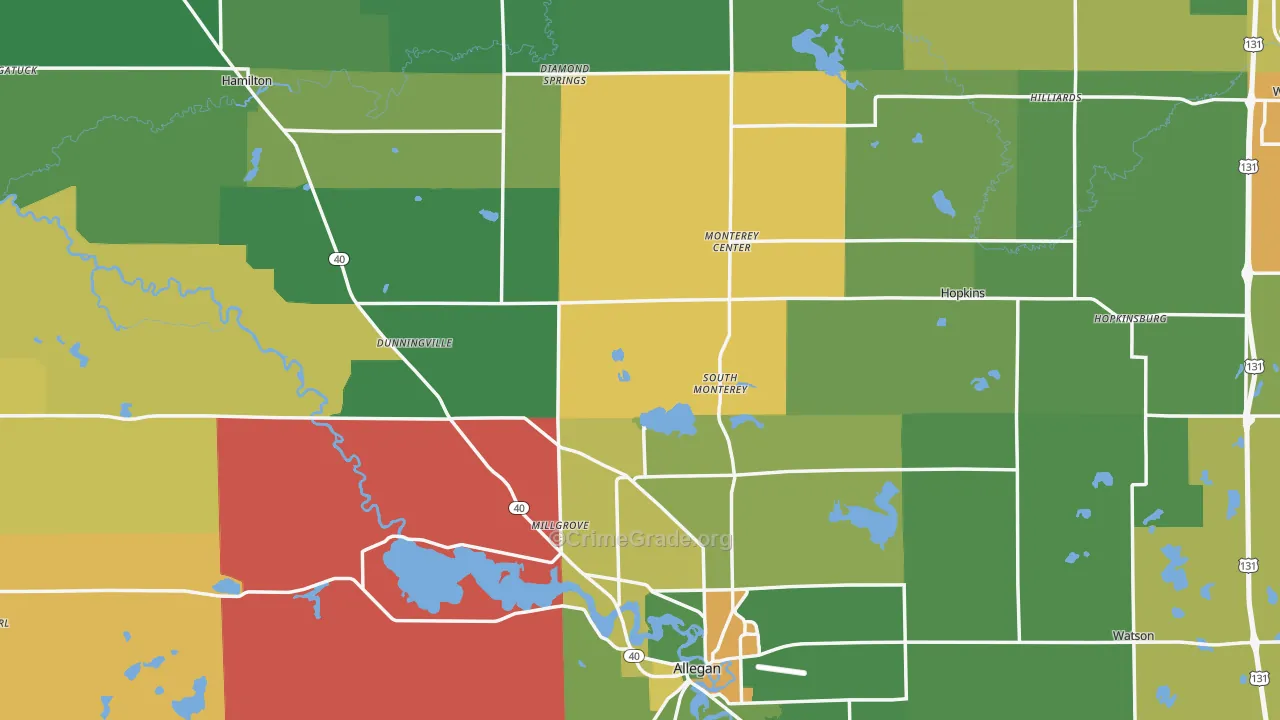 Allegan County, MI Map of Theft Rates