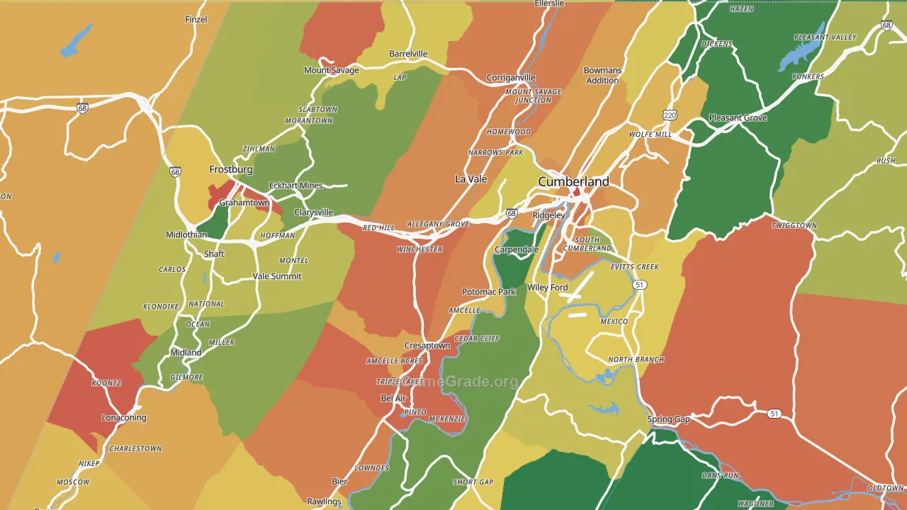 Allegany County, MD Map of Theft Rates