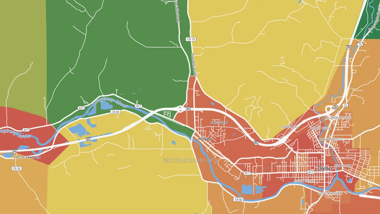 Allegany, NY Map of Theft Rates