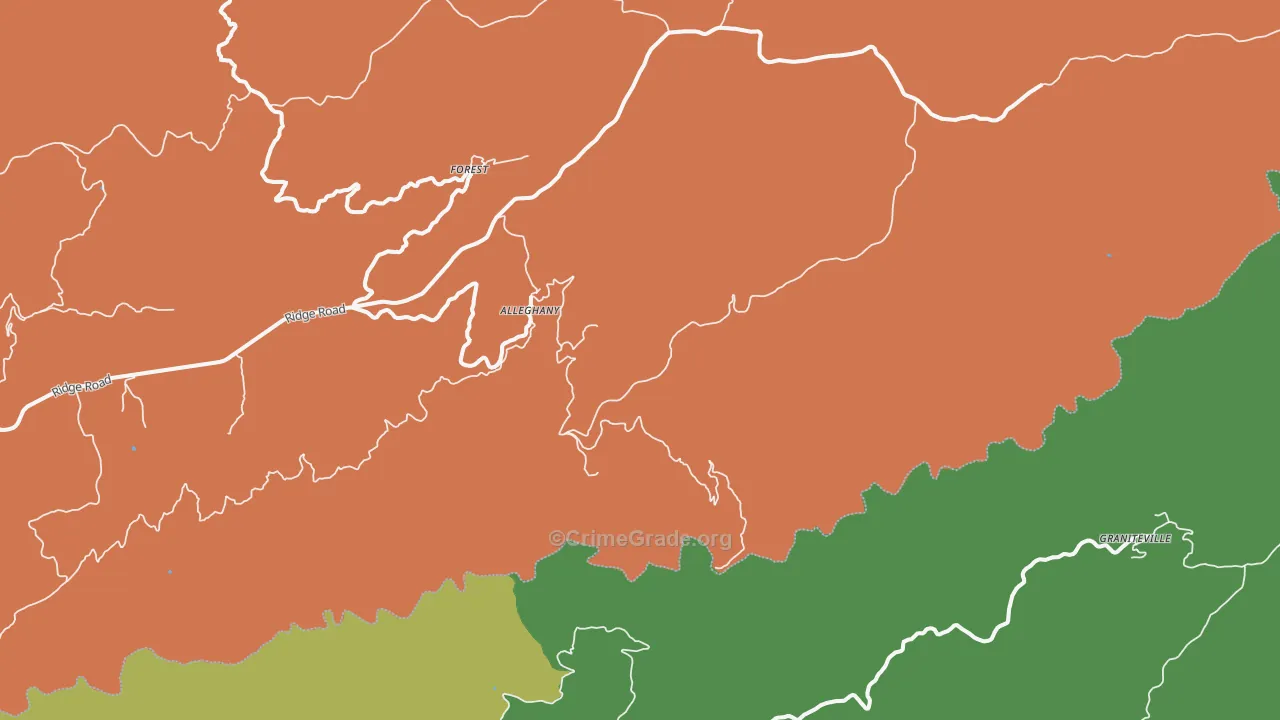 Alleghany, CA Map of Theft Rates