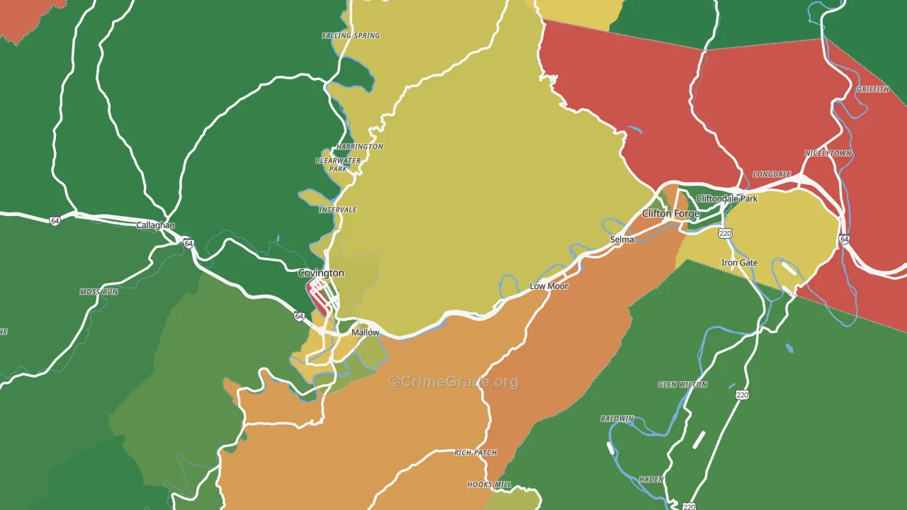 Alleghany County, VA Map of Theft Rates