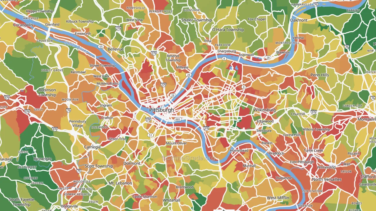 Allegheny County, PA Map of Theft Rates
