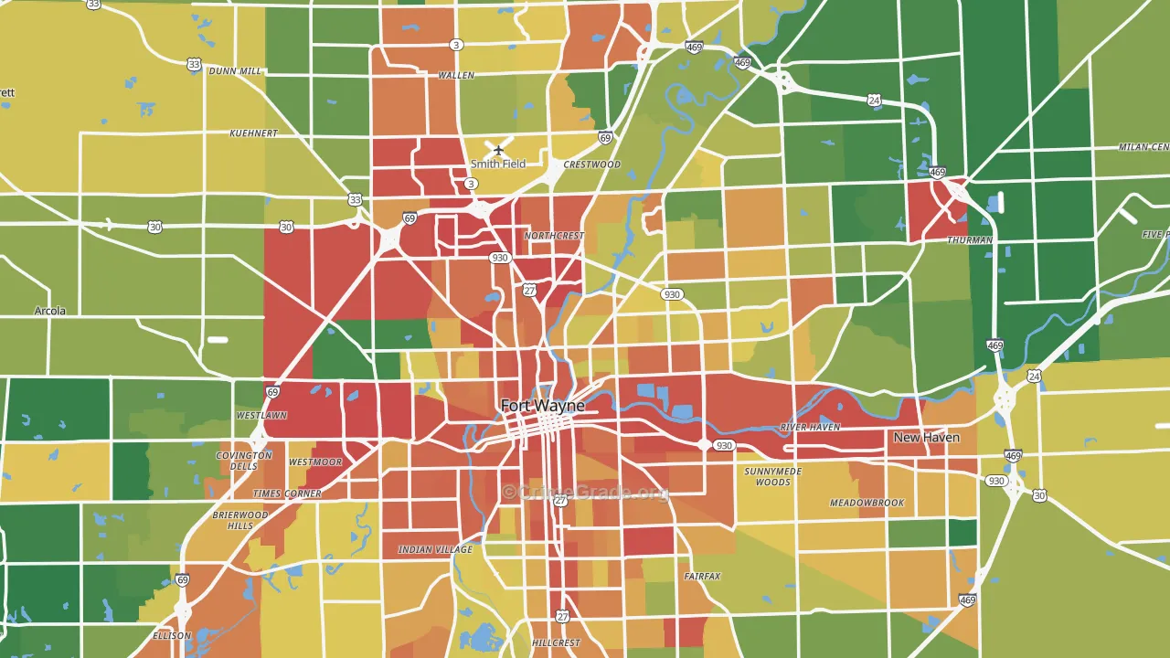 Allen County, IN Map of Theft Rates