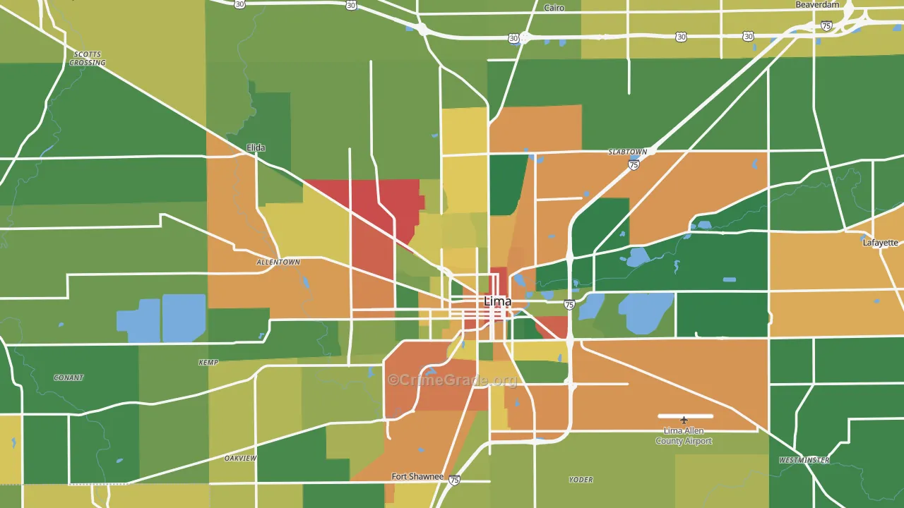 Allen County, OH Map of Theft Rates