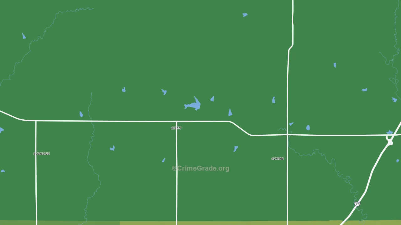 Allen, KS Map of Theft Rates