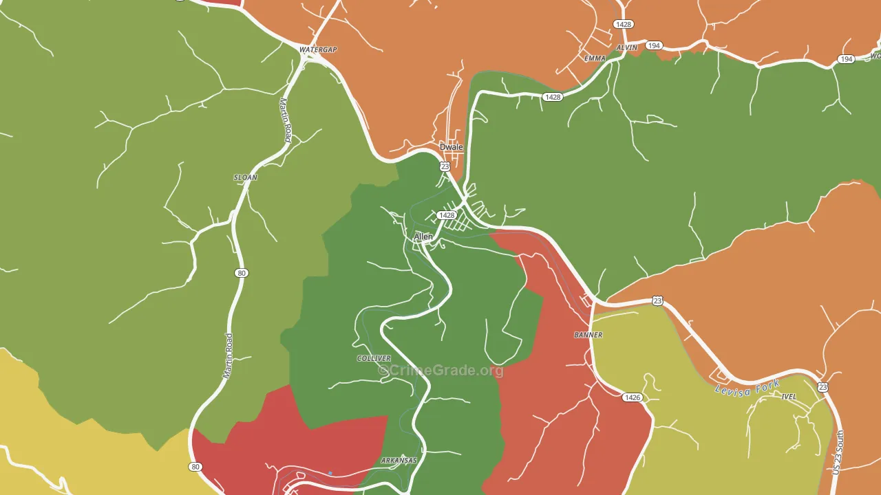 Allen, KY Map of Theft Rates