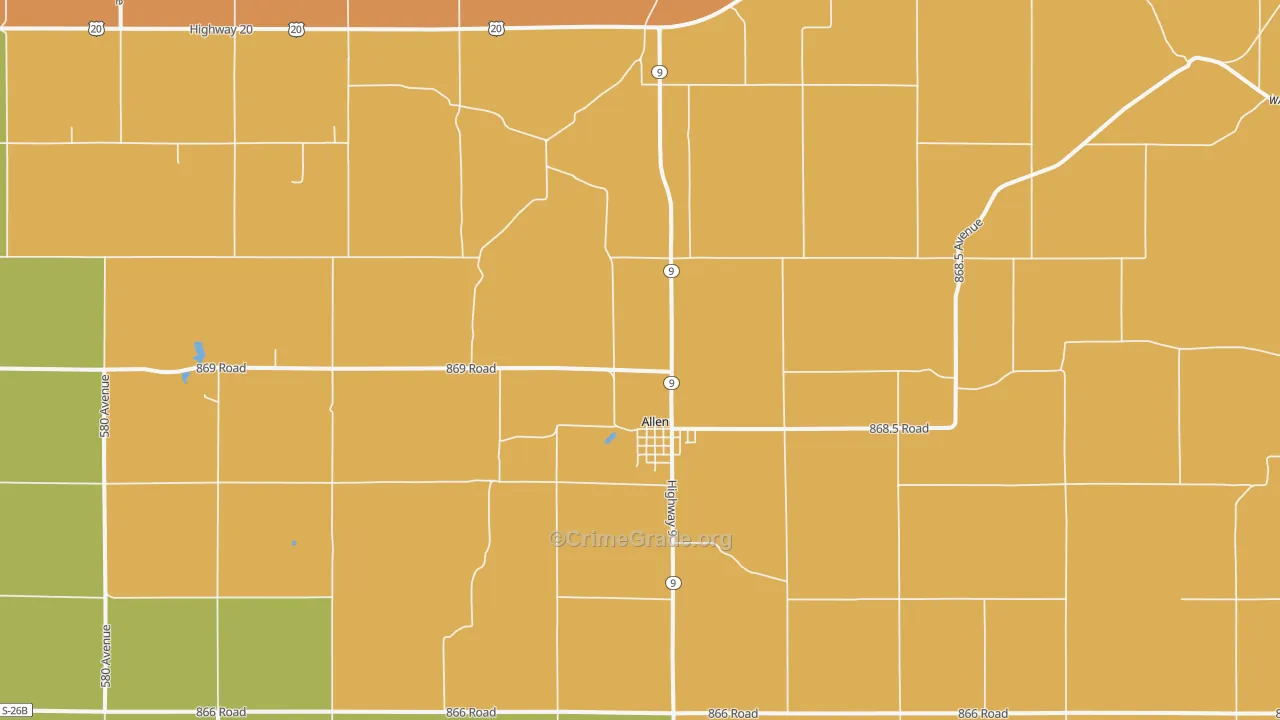 Allen, NE Map of Theft Rates