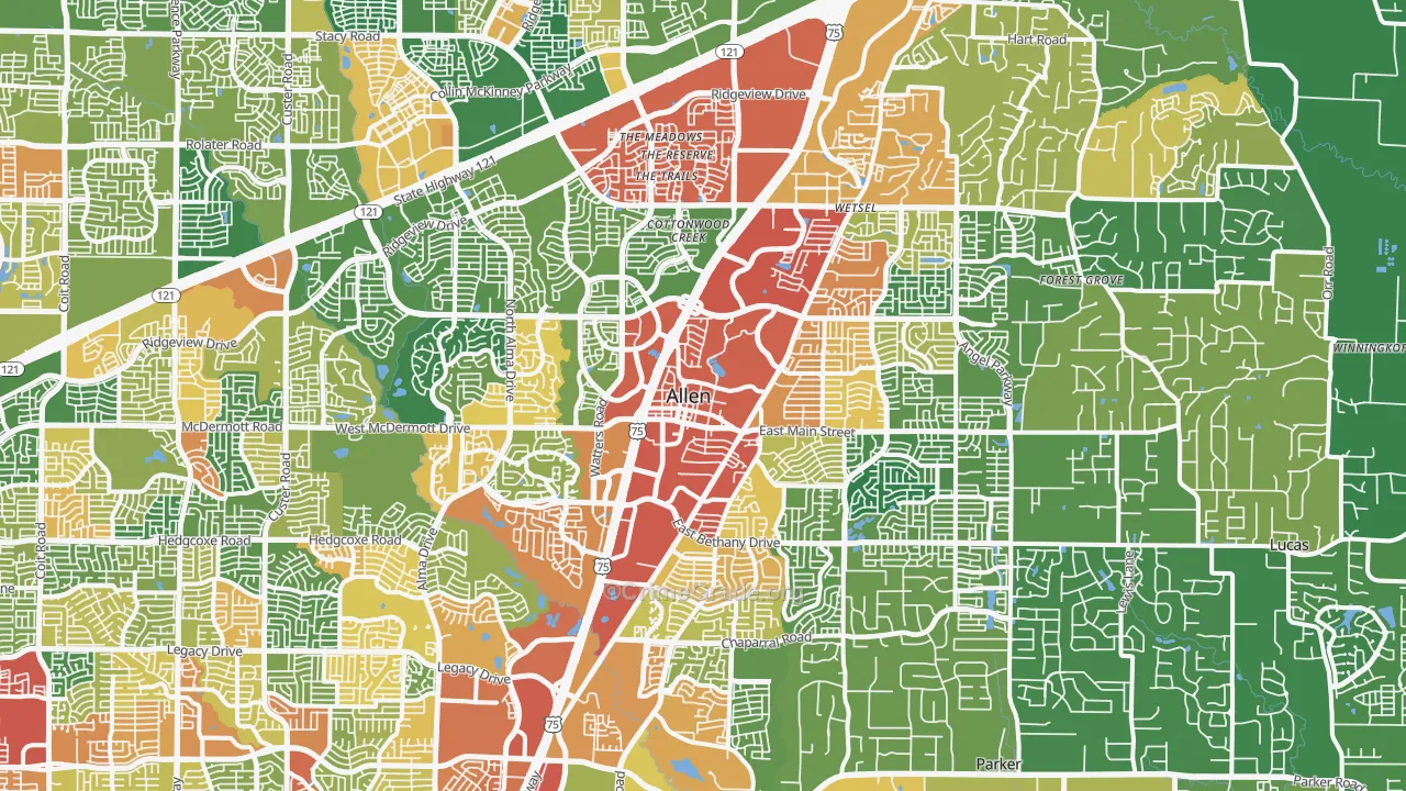 Allen, TX Map of Theft Rates