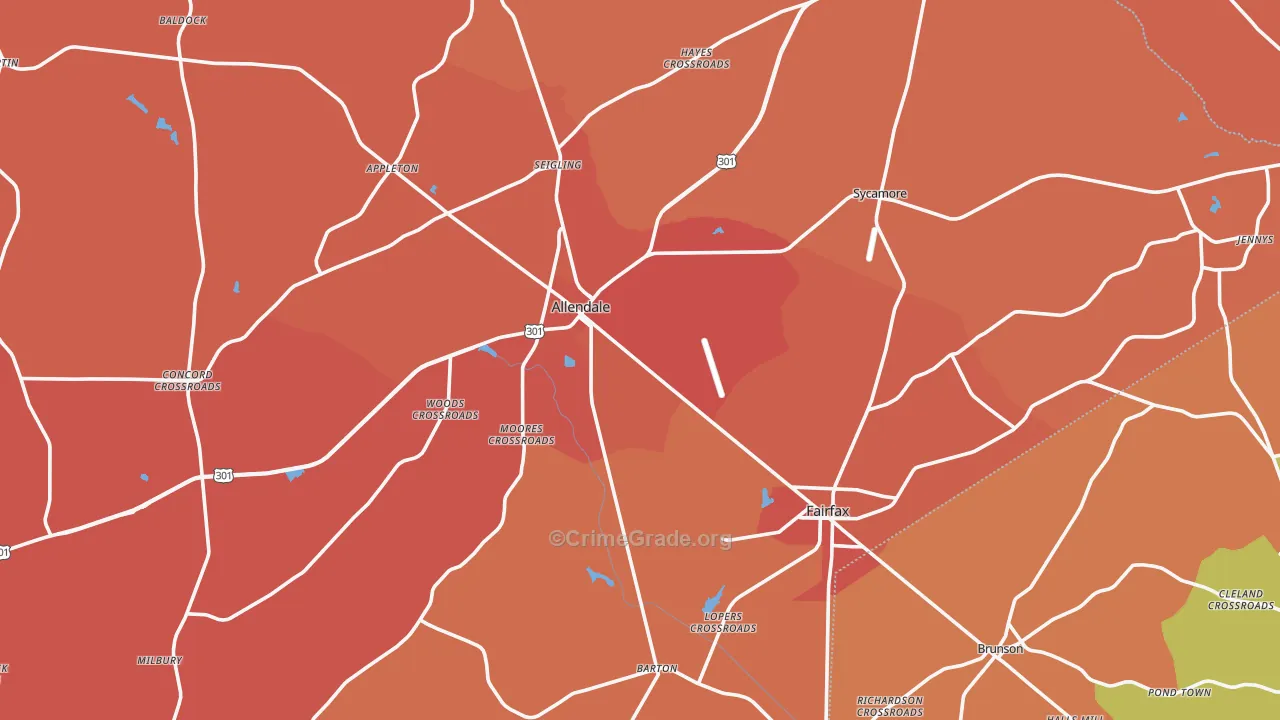 Allendale County, SC Map of Theft Rates