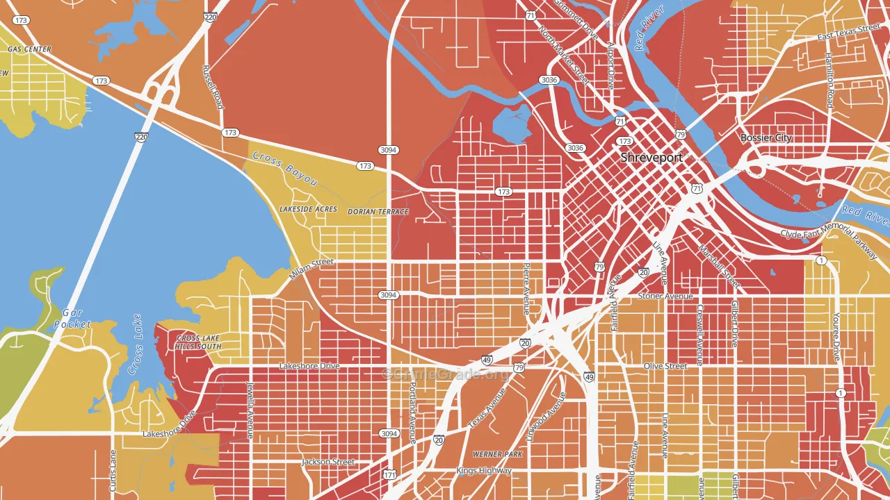 Allendale-Lakeside, Shreveport, LA Map of Theft Rates