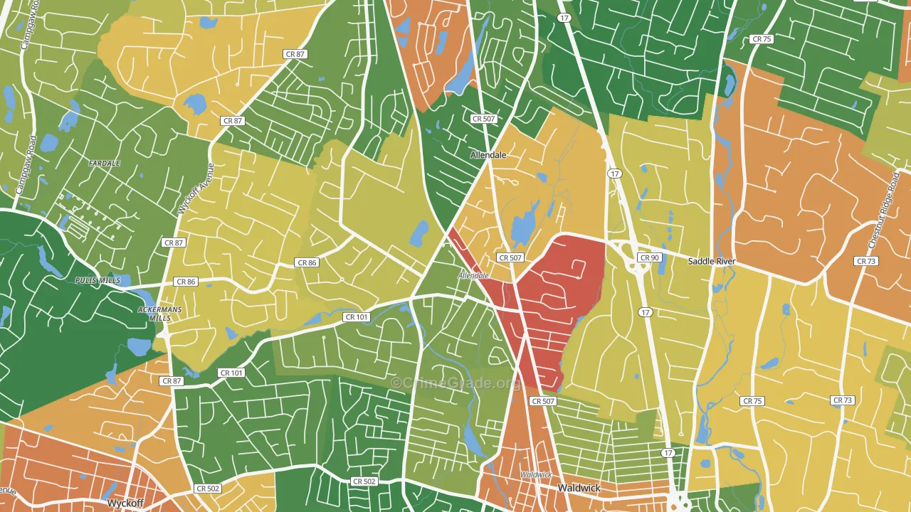 Allendale, NJ Map of Theft Rates