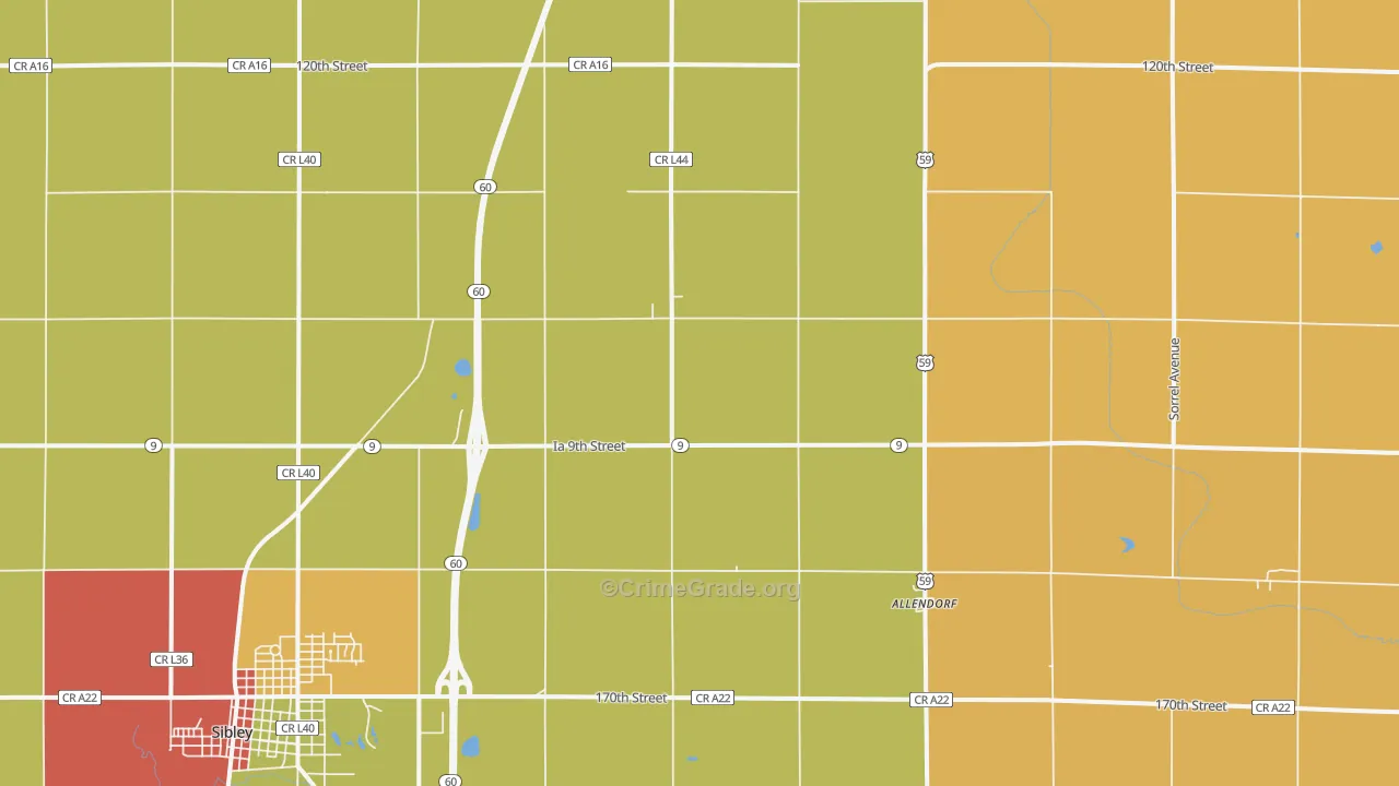 Allendorf, IA Map of Theft Rates