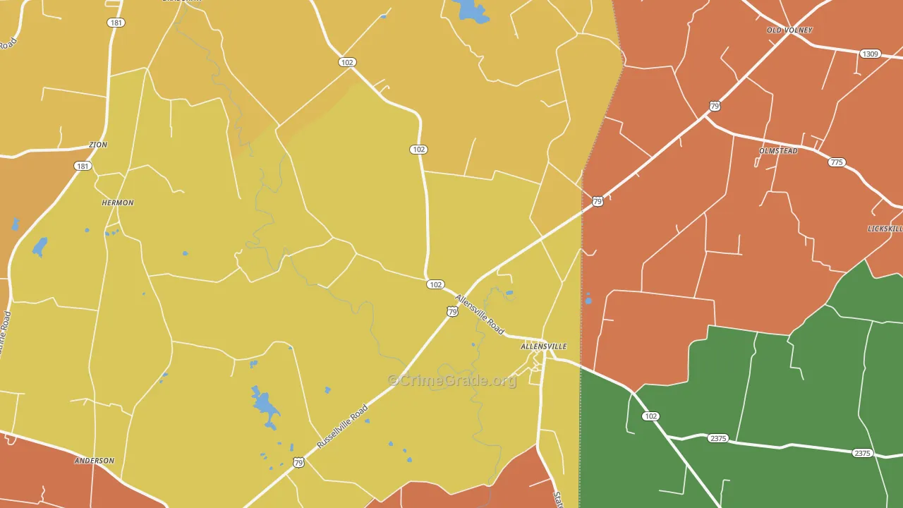 Allensville, KY Map of Theft Rates