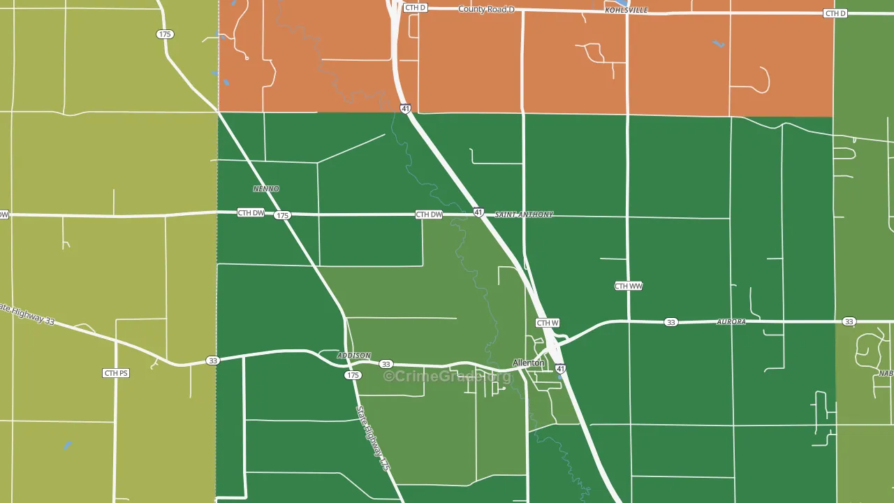 Allenton, WI Map of Theft Rates