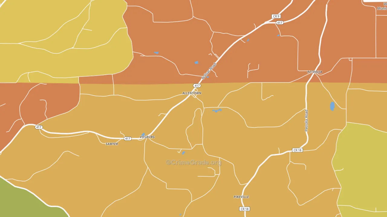 Allentown, NY Map of Theft Rates