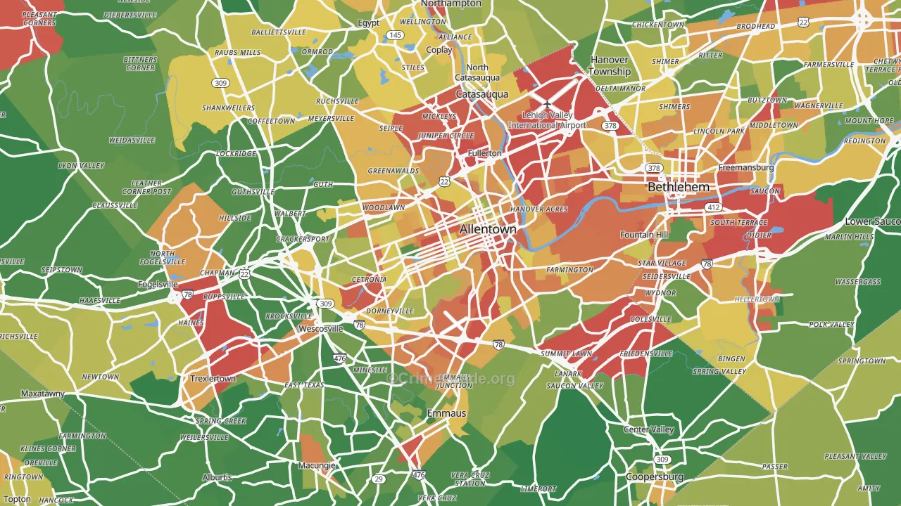 Allentown, PA Map of Theft Rates