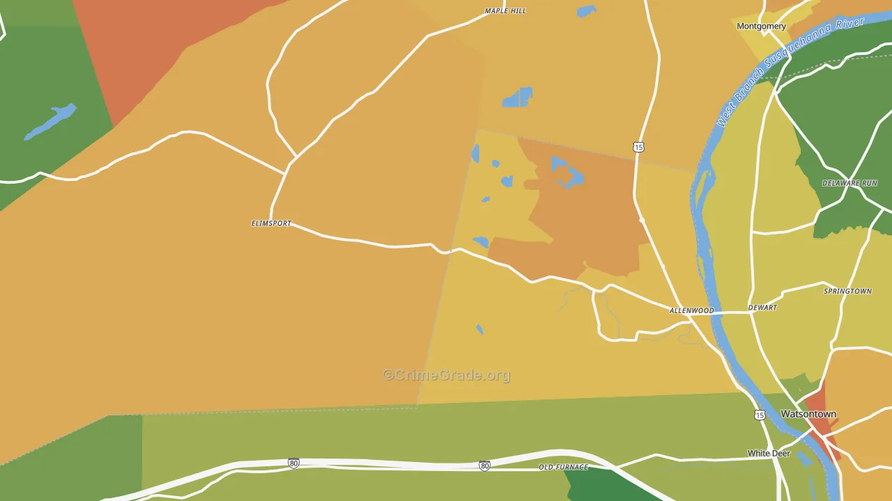 Allenwood, PA Map of Theft Rates